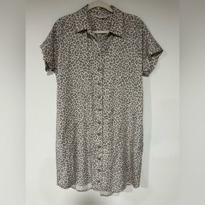 Soft Surroundings Leopard Print Button Front Short Sleeve Shirt Dress Small